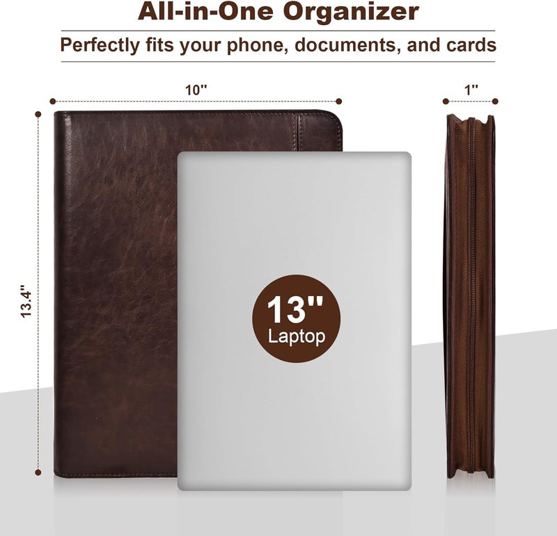 SLEVIO TIMER Leather Portfolio for Men, Christian Religious Gifts for Men with Laptop Pocket, Padfolio Binder Folder with Zipper for Women, Business Large Organizer Case for Bible Notebook Notepad Phone (Brown) - Image 4